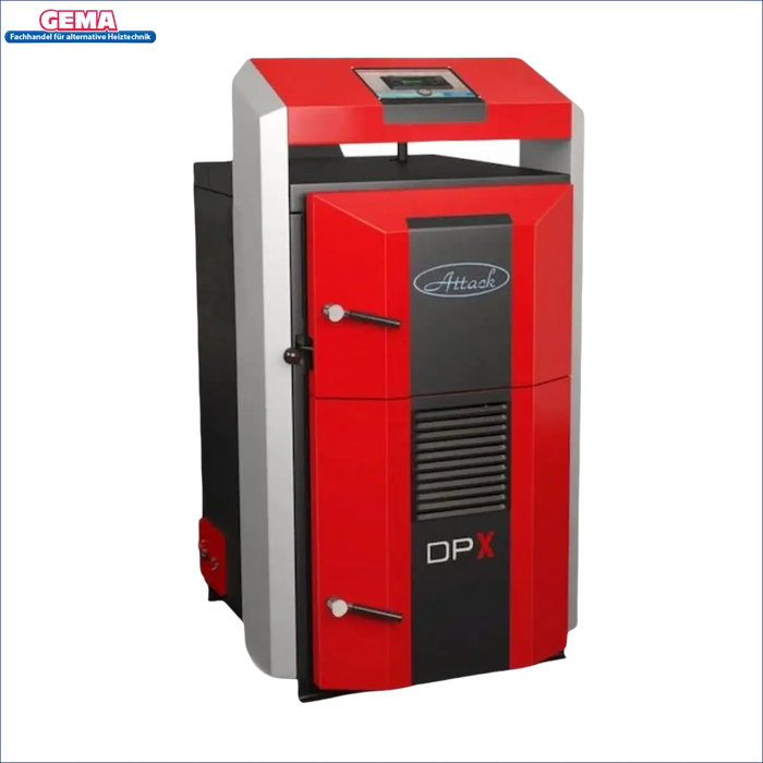 Roter und grauer Holzvergaser Attack DPX 15 kW für effiziente Energienutzung