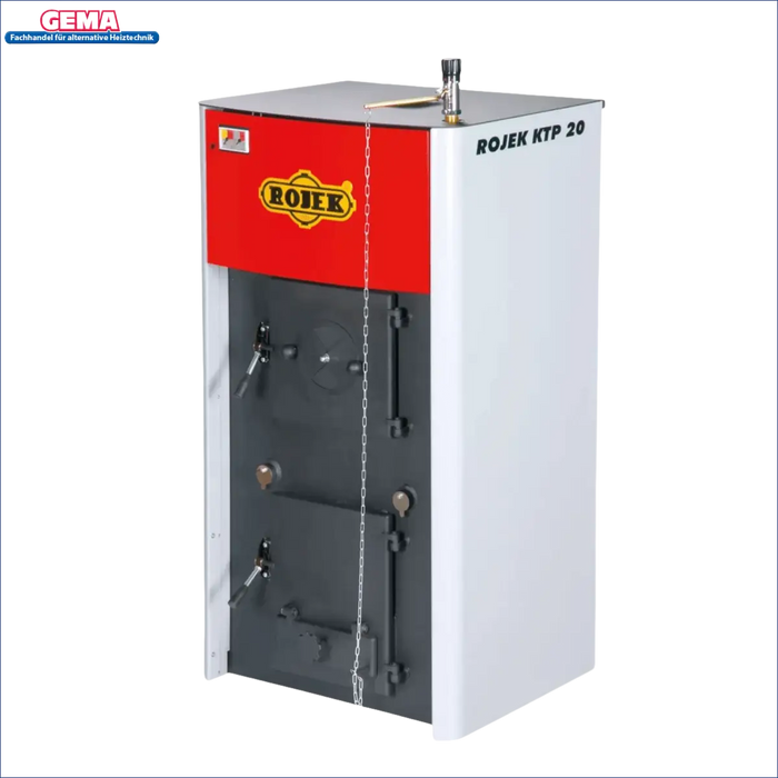 Roter und weißer Holzvergaserheizkessel Festbrennstoff Vergaserkessel Rojek KTP 20 kW