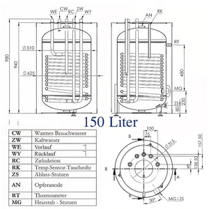 Warmwasserspeicher |Trinkwasserspeicher | Brauchwasserspeicher 100L-180L.