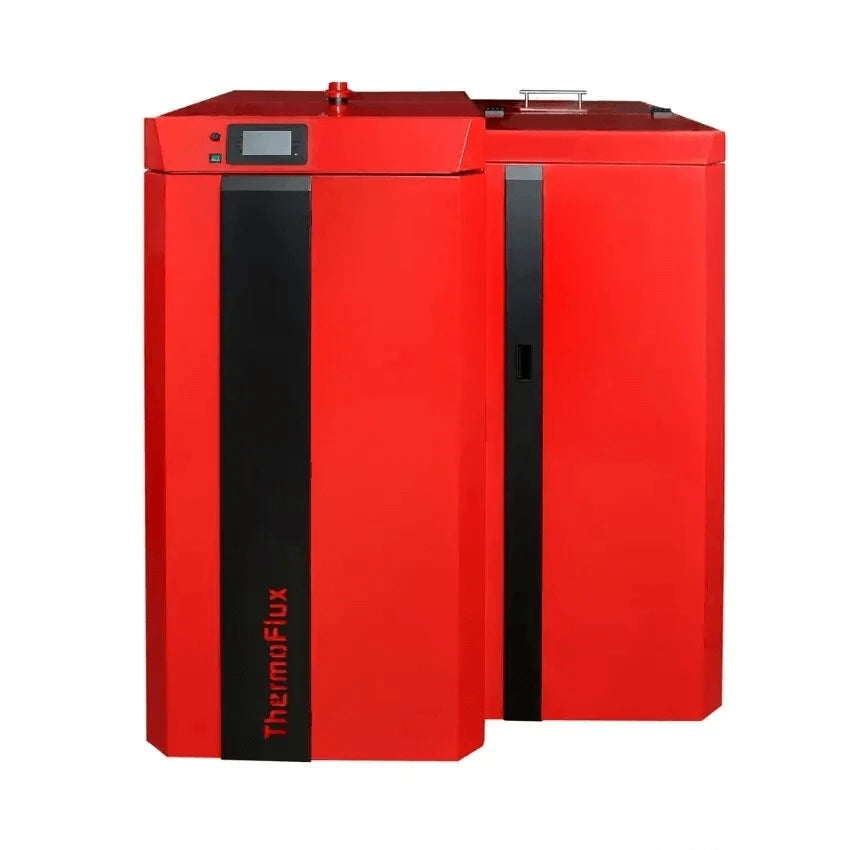 Kombikessel 🔥 in leuchtendem 🔴 Design, ideal für effiziente Heizlösungen 💡 von ThermoFlux.