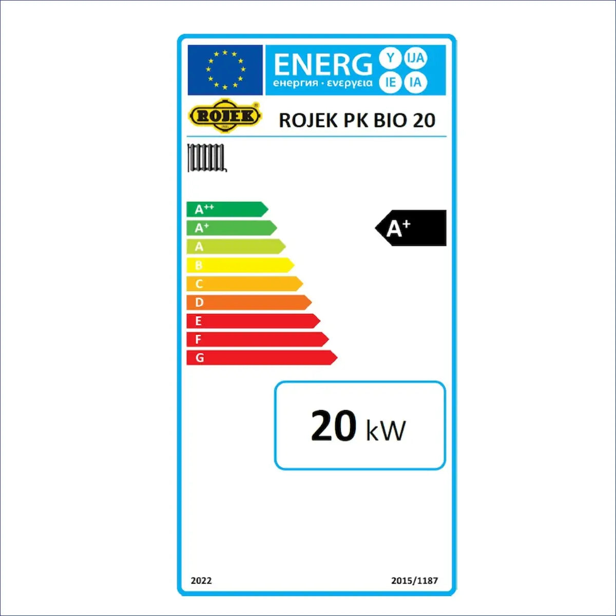 Energieeffizienzlabel für den ROJEK PK BIO 20 Kessel Holzvergaser