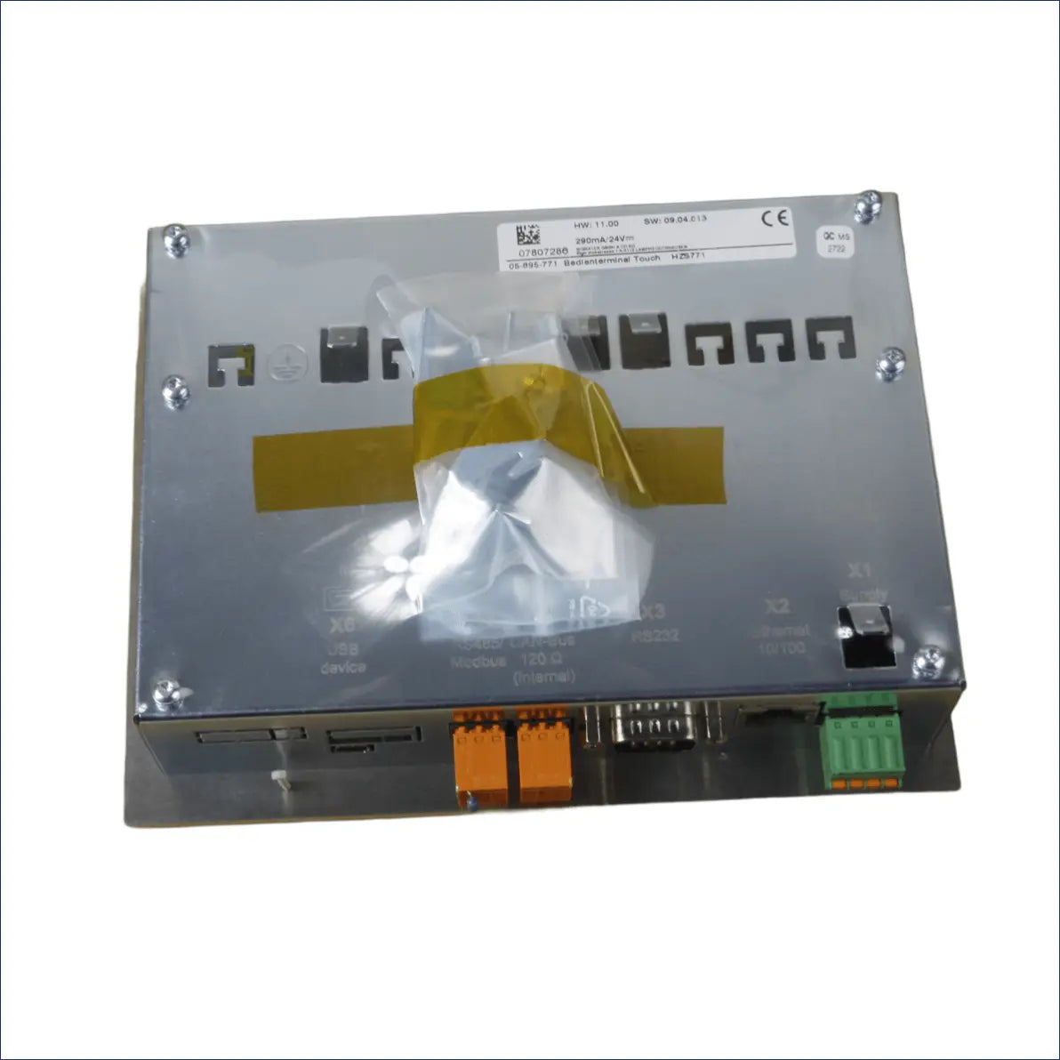 Silberner industrieller Steuerkasten mit Anschlüssen für Attack Touch Display 7 Zoll