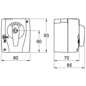 LK 950 Stellmotor 230V Mischerantrieb: Technische Zeichnung mit Abmessungen 📏 und Design-Details.