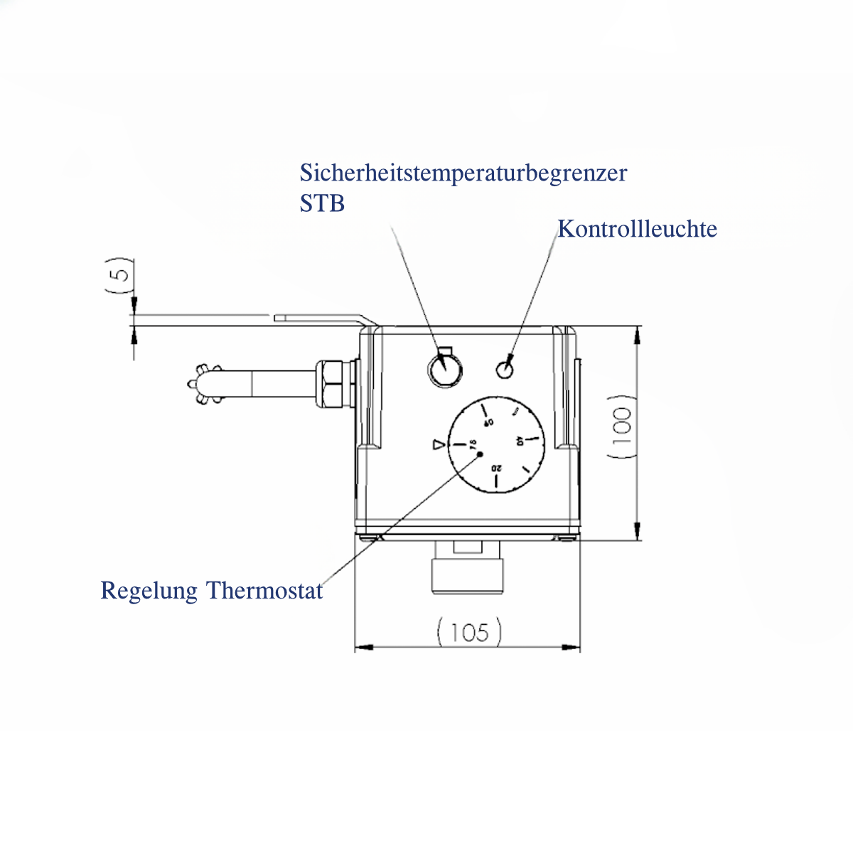 Diagramm eines Regelungsthermostats mit Sicherheitstemperaturbegrenzer für Heizsysteme. 🔧🌡️