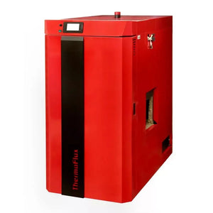 Rote eckige Heizungsanlage Thermoflux PID Kombikessel 35 kW für Holz- und Pelletheizung