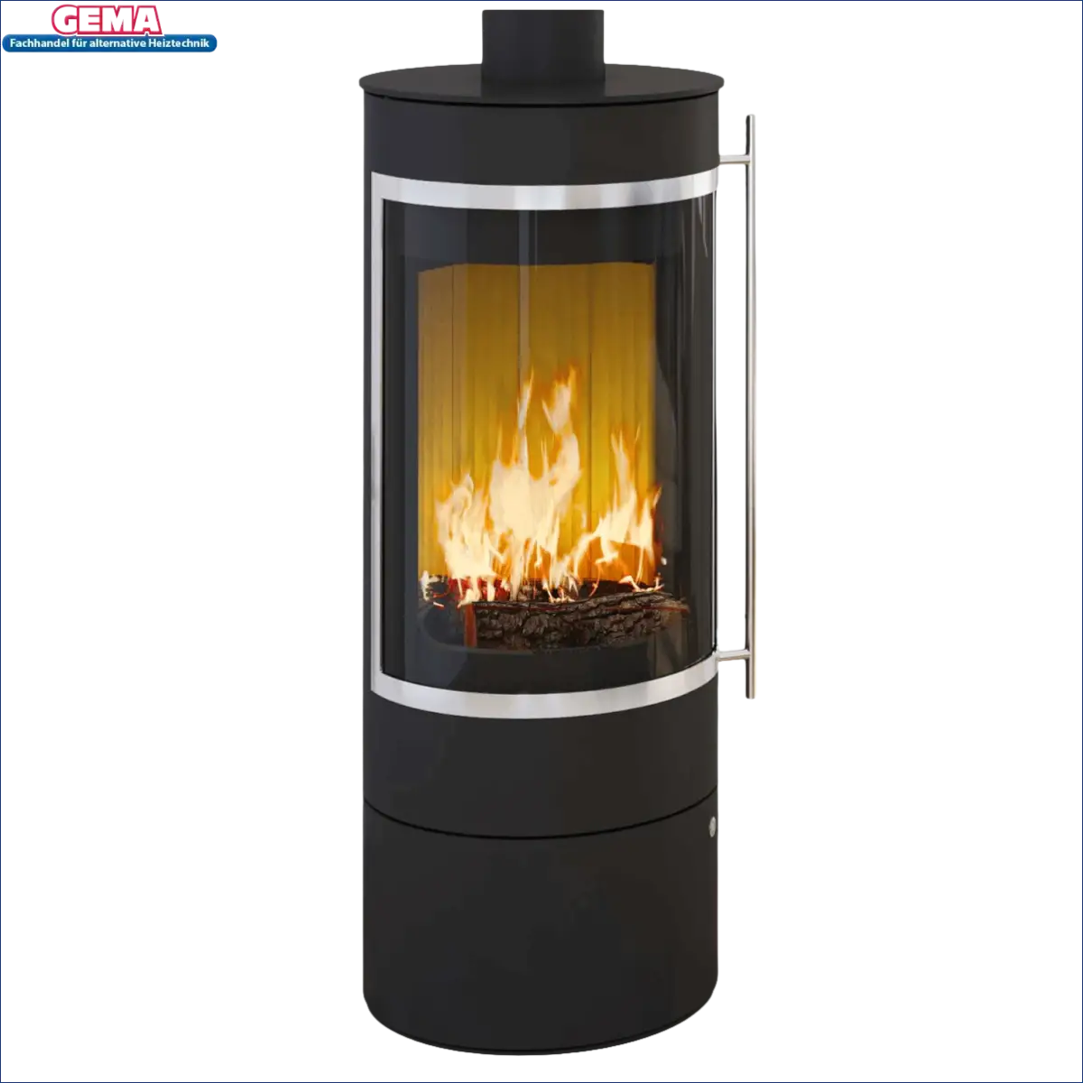Schwarzer zylindrischer Holzofen 5 kW Pular Compact von Olsberg für effizientes Heizen