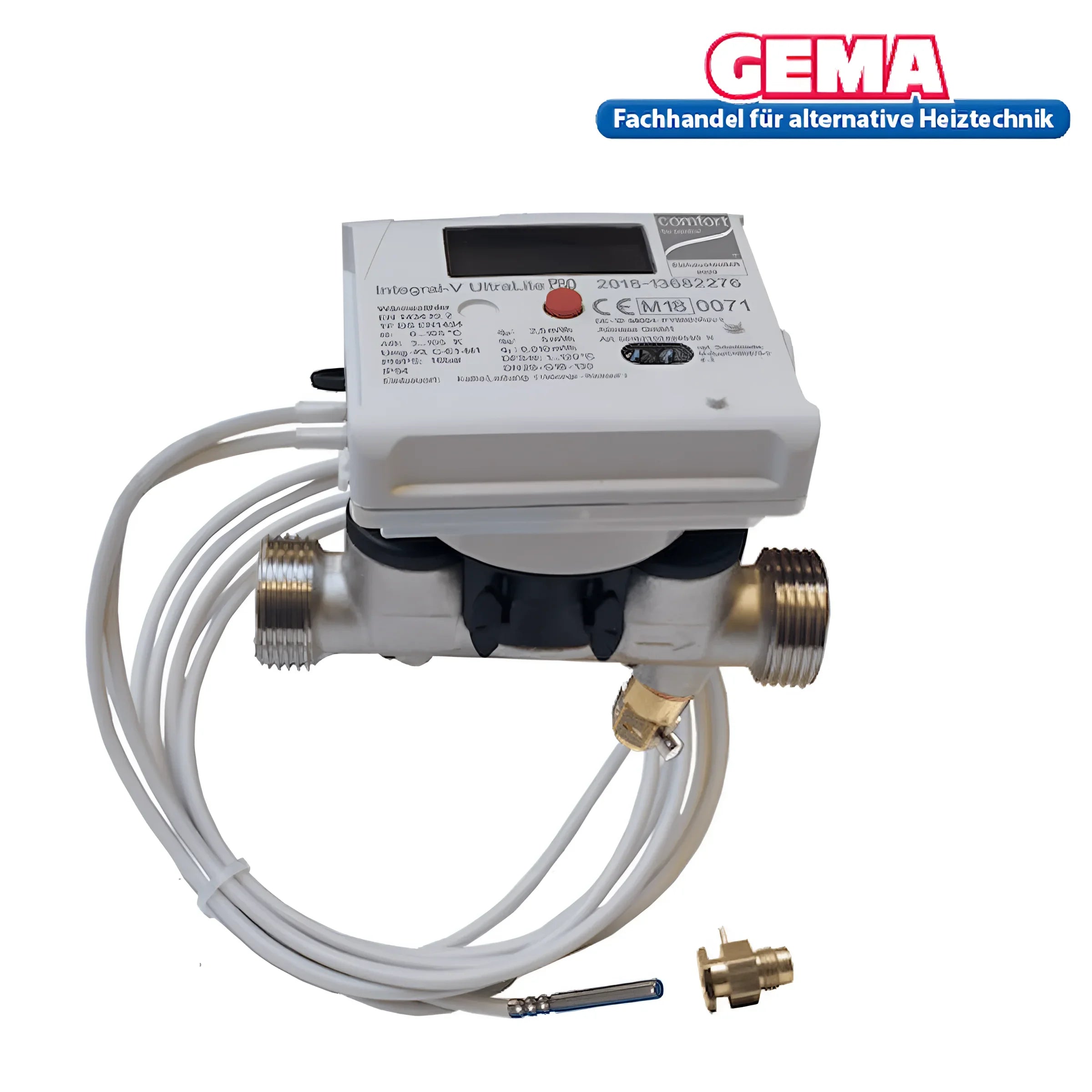 Elektronischer Wärmemengenzähler 1 Zoll Set Qp 2,5m³/h mit Sensoren und Messingverschraubungen, horizontalen Ein