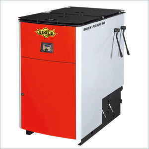 Roter und weißer Heizkessel für Holzfeuerung im Produkt Holzvergaser ROJEK PK BIO 20 kW