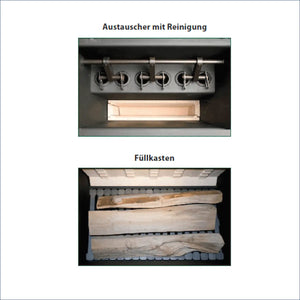 Innenansicht des Holzvergaser ROJEK PK BIO 20 kW mit Brennholzfeuerraum