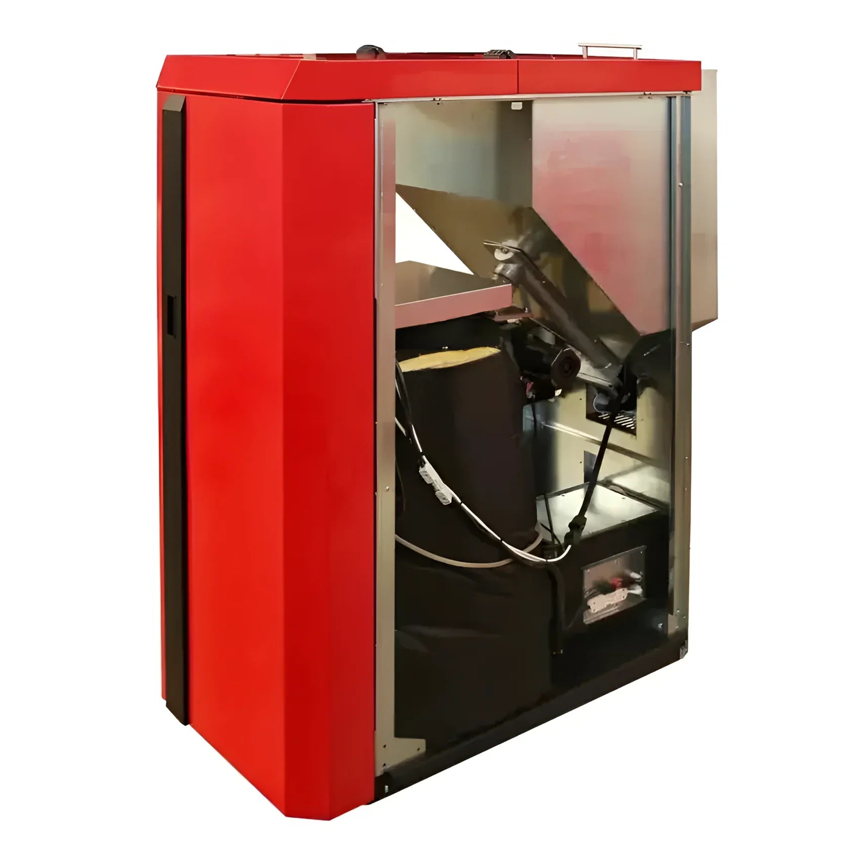 Red and silberner Pelletkessel Thermoflux PID Logic Kombi 25 als hochmoderner Kessel