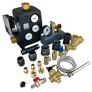 Bild von Heizsystem-Komponenten: Pumpen, Rohre, Messgeräte und Ventile für effiziente Heizungstechnik 🔧💧