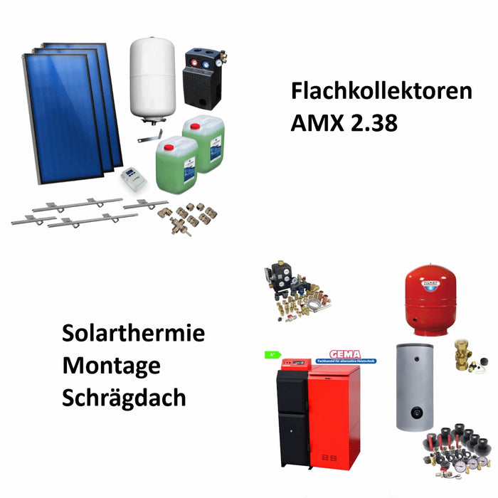 Bild von Flachkollektoren AMX 2.38 und Solarthermie Montage für Schrägdach, inkl. Heizungszubehör 🔧💧
