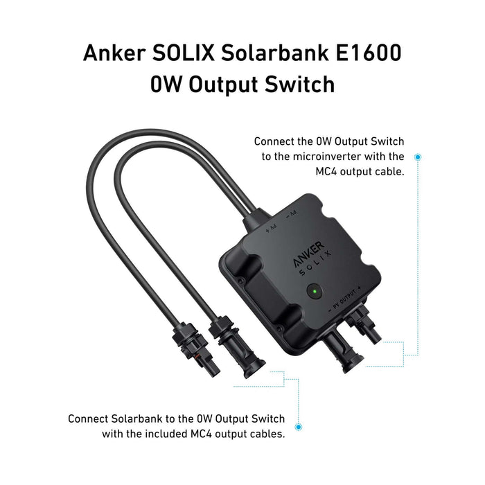 Anker SOLIX E1600 0W Output Switch for solar connection, featuring MC4 output cables, efficient energy transfer.