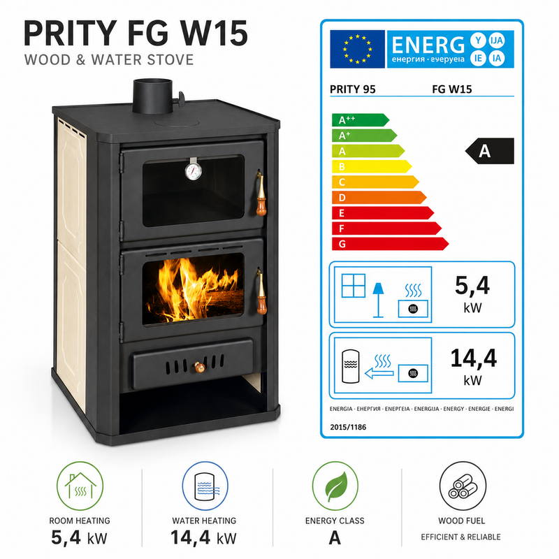 Warmwaterkachel met bakoven Prity rood - 19,8 kW