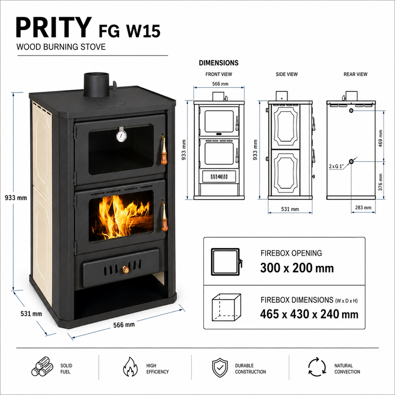 Warmwaterkachel met bakoven Prity rood - 19,8 kW