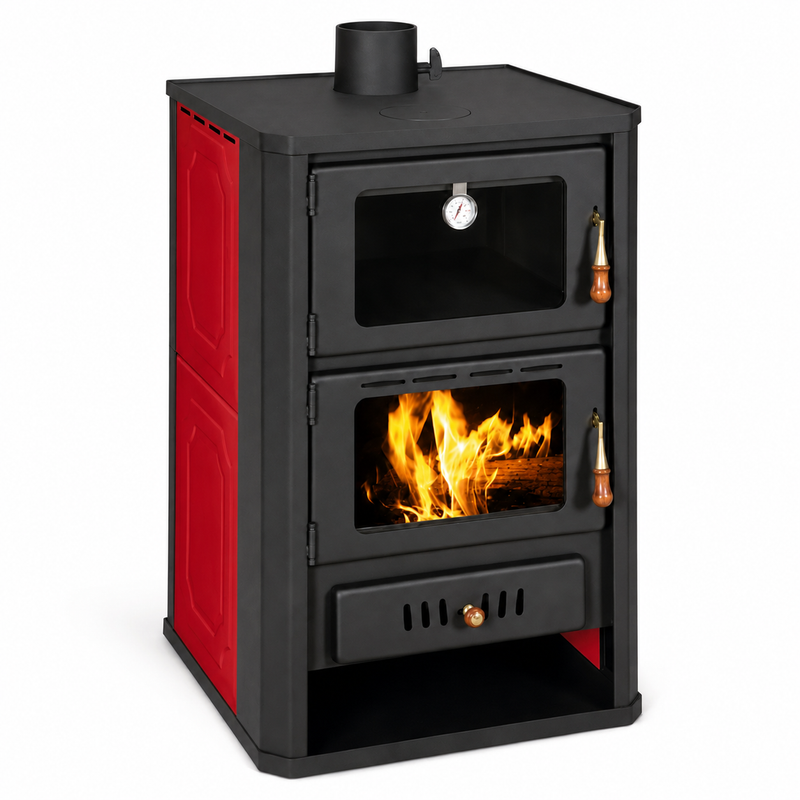 Warmwaterkachel met bakoven Prity rood - 19,8 kW