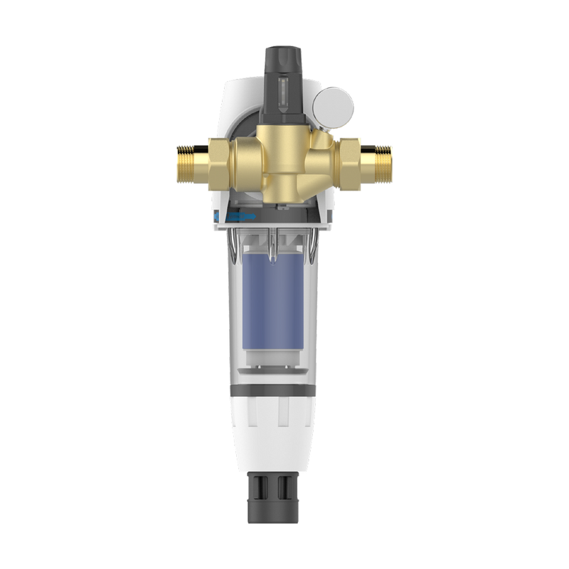Huiswaterfilter terugspoelfilter AQMOS 1 inch met drukregelaar en manometer