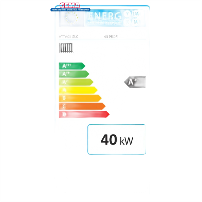 Energieeffizienzlabel für Attack SLX Profi Holzvergaser 40 kW, A+ Bewertung