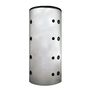 Cylindrischer weißer Thermoflux Pelling Pufferspeicher ohne WT mit schwarzen Anschlüssen