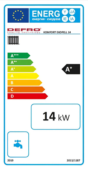 Energieeffizienzlabel für Pelletkessel Defro Komfort mit innovativen Technologien und Raumthermostat ST-292