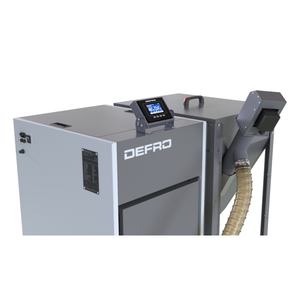 Graue und weiße Industriemaschine für effizientes Heizen im Pelletkessel NEXTPELL+ 20 kW