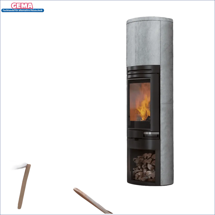 Modarer grauer Kamin mit Feuer im Edilkamin Tally S Evo 9,1 kW Produkt