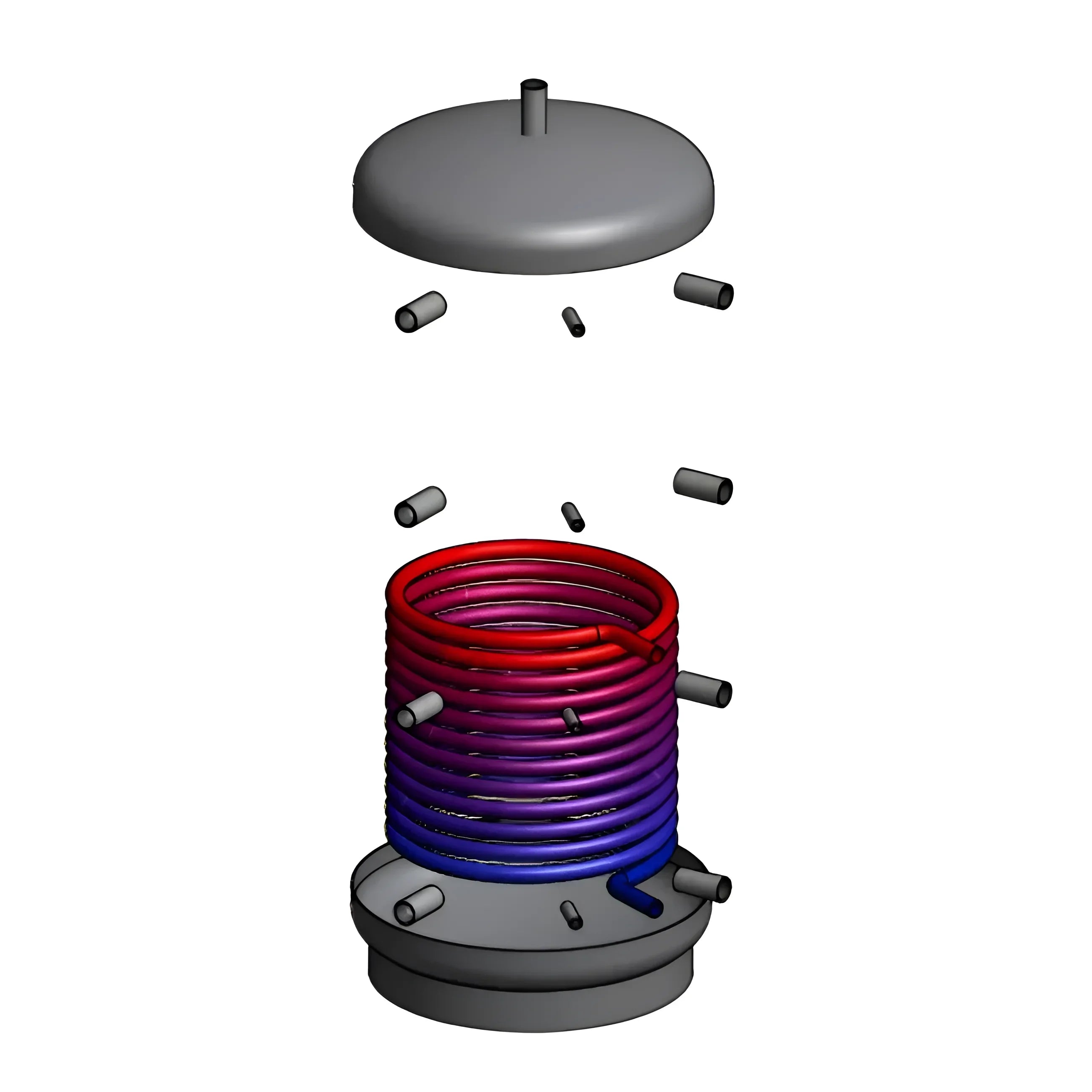 Illustration of a spiral heat exchanger with colorful tubes, showcasing efficient heat transfer technology 💧🔥.