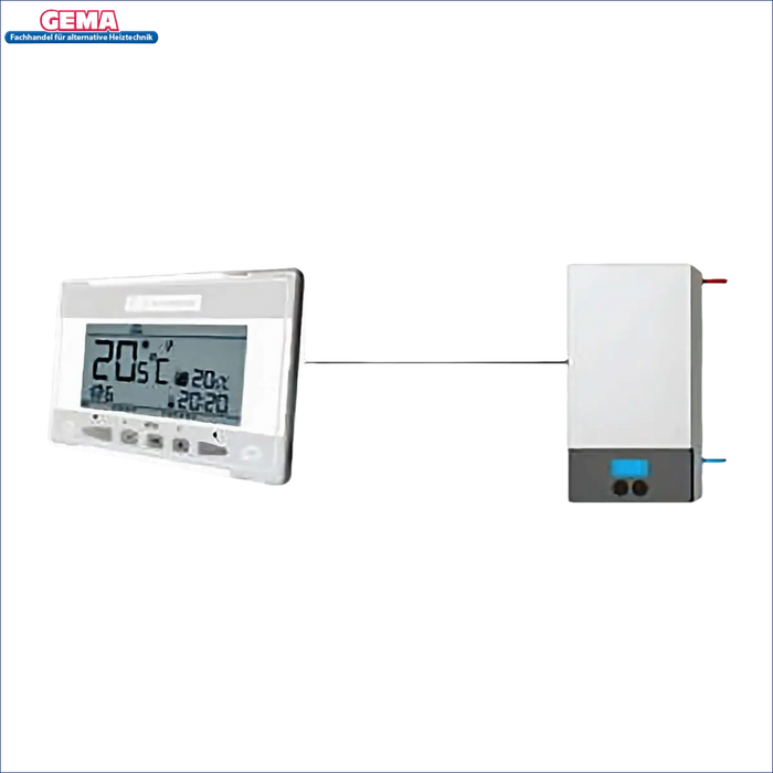 Digitales Raumthermostat EU-290 mit Hintergrundbeleuchtung verbunden mit einer Heizung