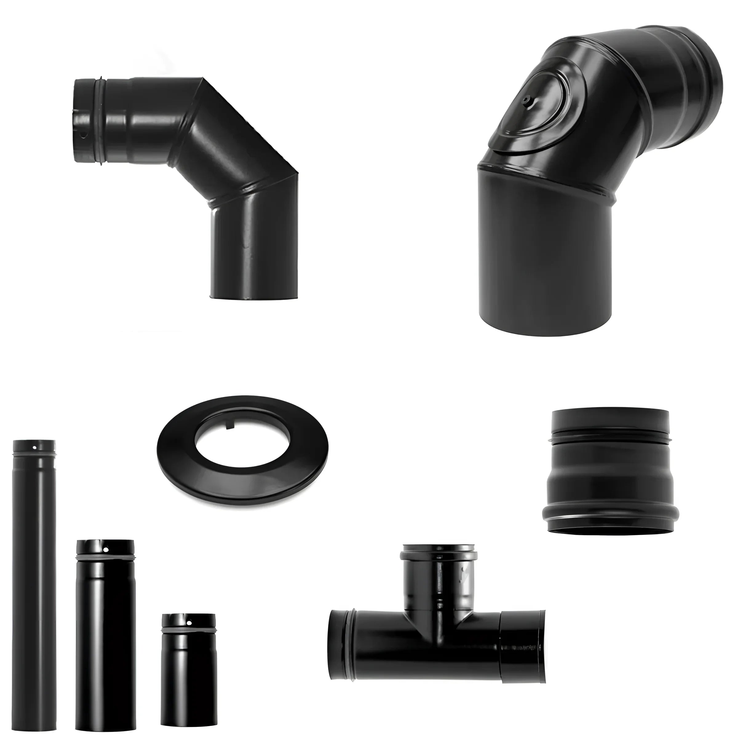 Schwarzes Ofenrohr-Set für Pelletöfen 🔥🛠️, Teile für optimalen Schornsteinanschluss