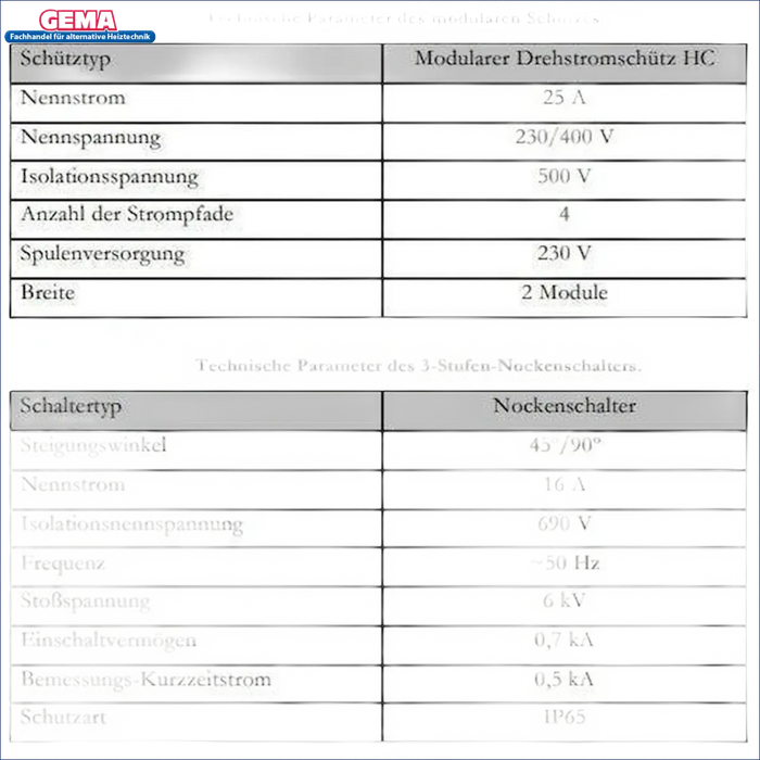 Technische Spezifikationen der Heizpatrone in der Produktbeschreibung Heizpatrone 6 kW