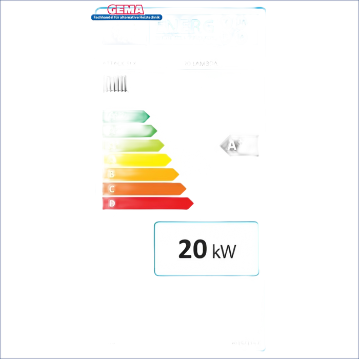 Energieeffizienzlabel für Heizgerät Holzvergaser Attack SLX Lambda Touch 20 kW