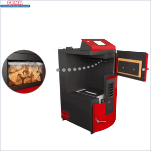 Roter und schwarzer Holzvergaser Attack SLX Lambda Touch 35 kW