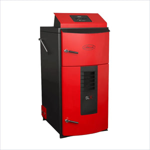 Roter und schwarzer Heizkessel des Holzvergasers Attack SLX Profi 45 kW
