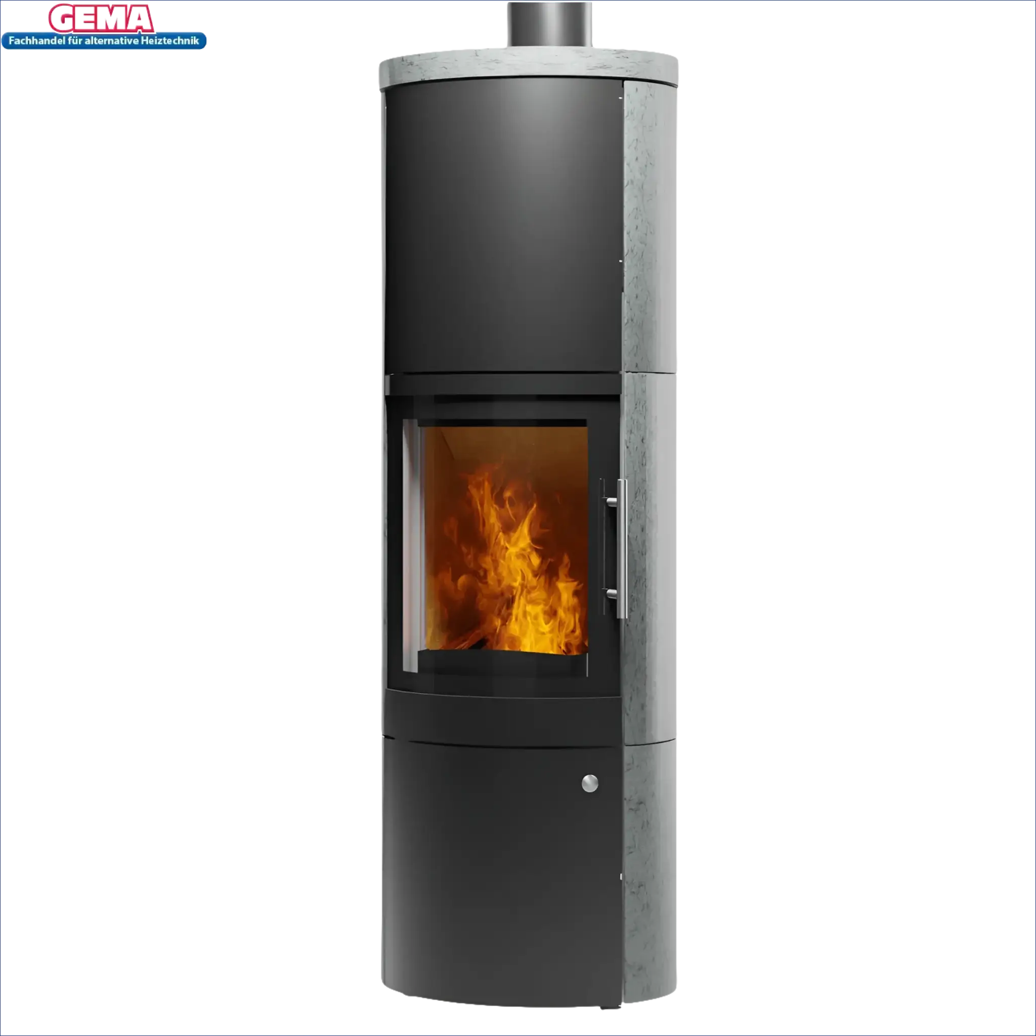 Moderner Kaminofen Leo von Königshütte 5 kW mit sichtbaren Flammen und Rauchrohranschluss erfolgt