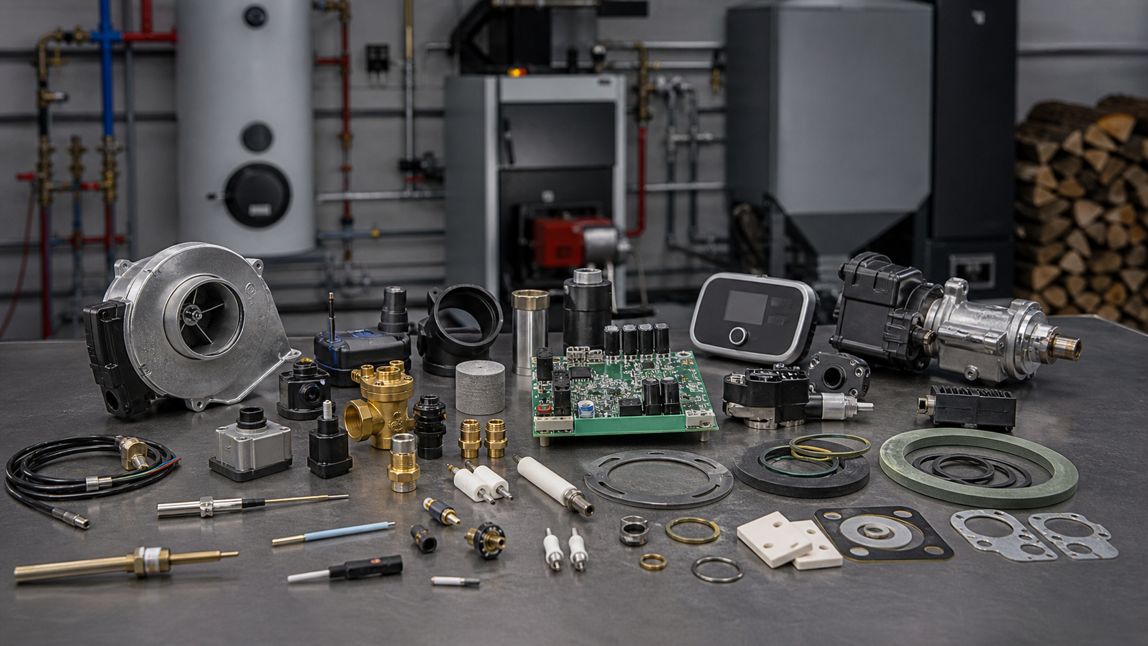 Elektromet Ersatzteile für Heizkessel und Feuerungstechnik in sauberer technischer Werkstattumgebung