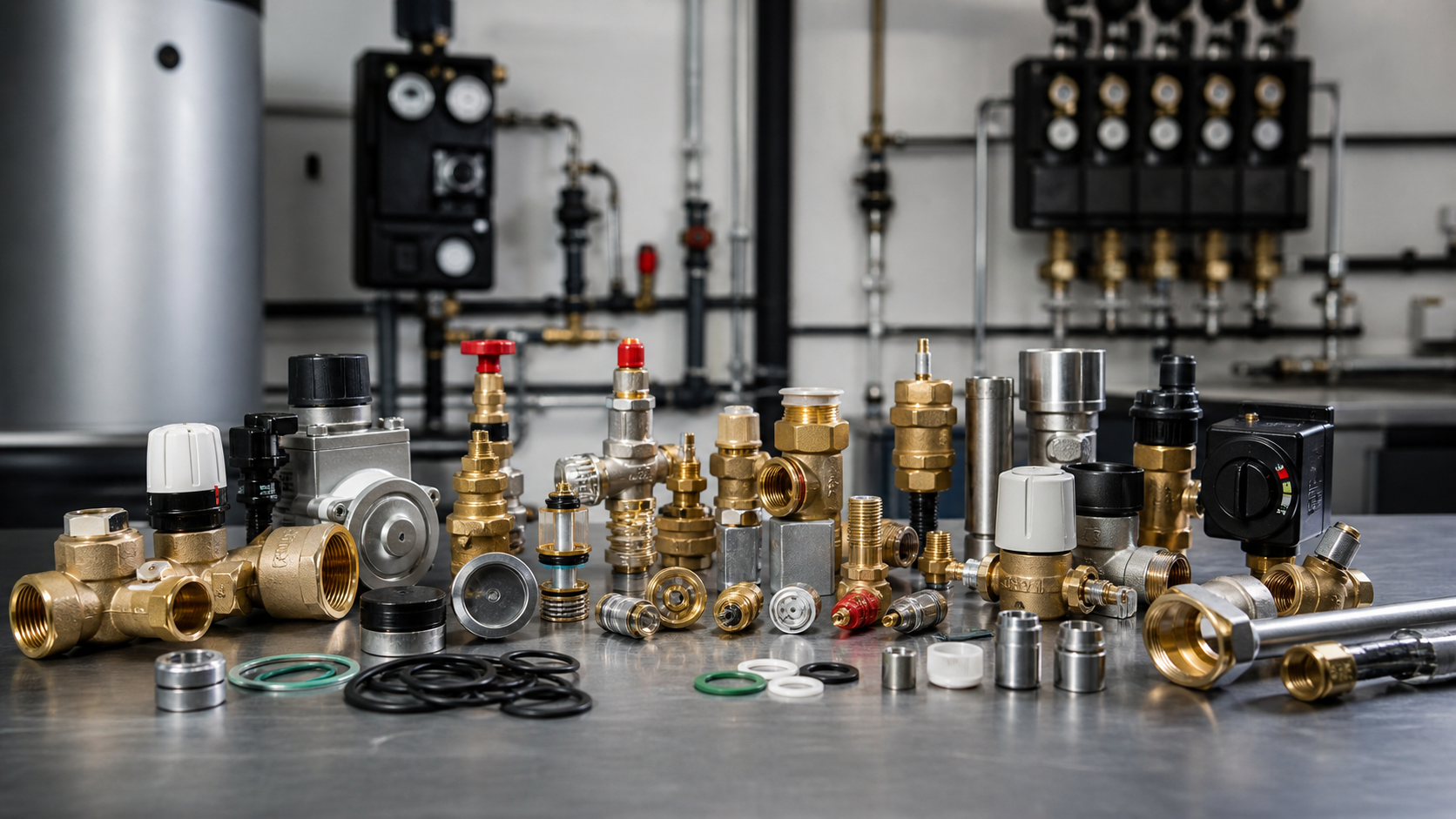 LK Armaturen Ersatzteile für Armaturen, Ventile und Hydraulik in sauberer technischer Werkstattumgebung