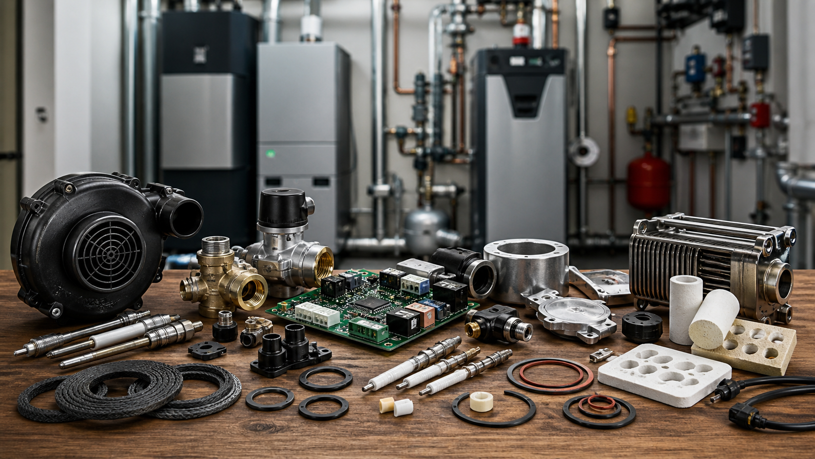 Atmos Ersatzteile für Heizkessel und Feuerungstechnik in sauberer technischer Werkstattumgebung