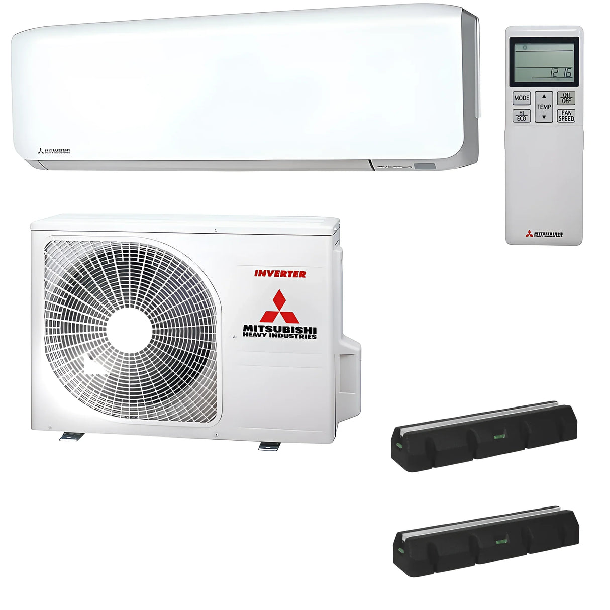 Mitsubishi Monosplit-Klimaanlage mit Fernbedienung.