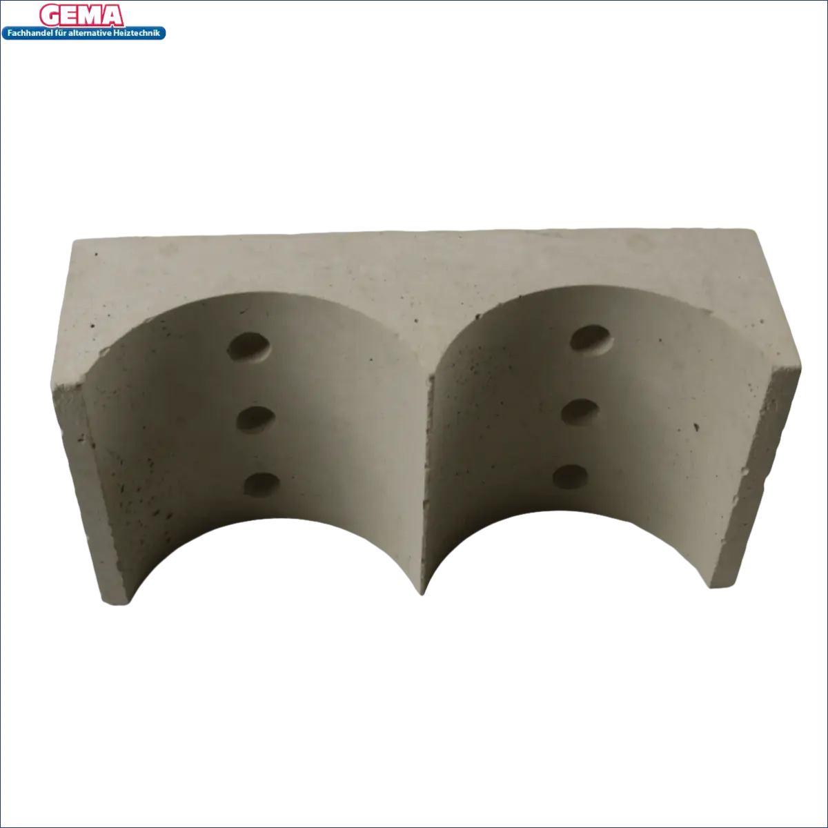 Betonblock mit zwei halbkreisförmigen Kanälen und drei Löchern pro Kanal für MPM DS Wood Schamottdüse 10-18kW