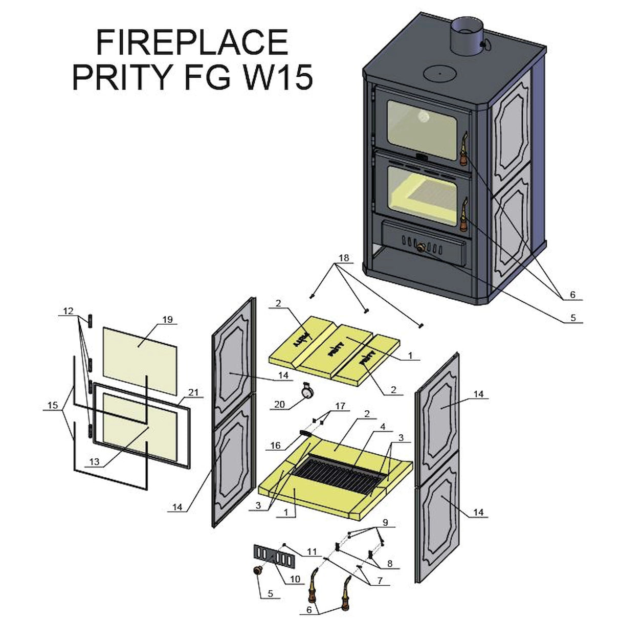 Water-bearing wood-burning stove with baking compartment Prity FGW15 - 19.8 kW