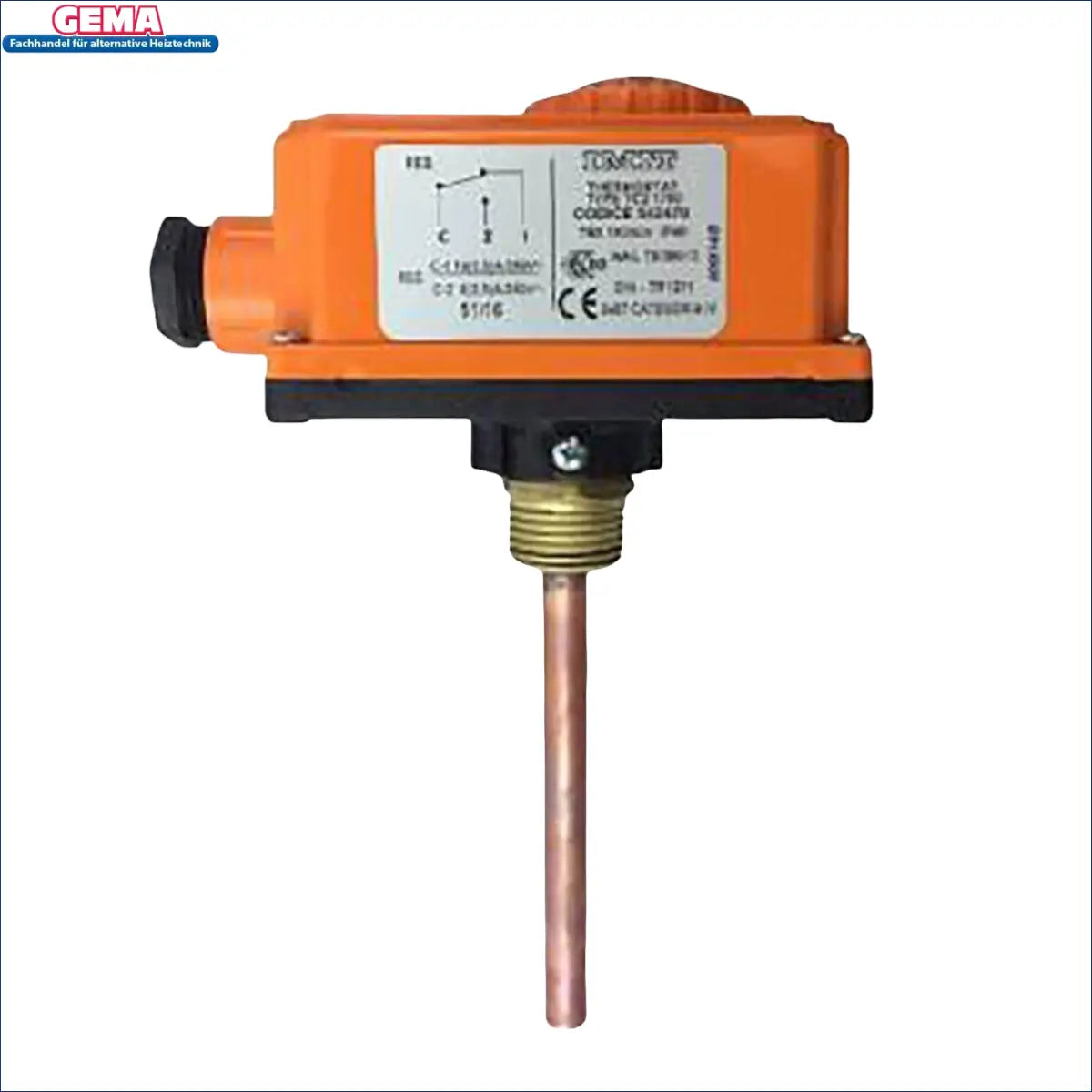 Orange Regelthermostat inkl. Tauchhülse mit Kupferprobe für automatische Temperaturregelung 0°c-90°c