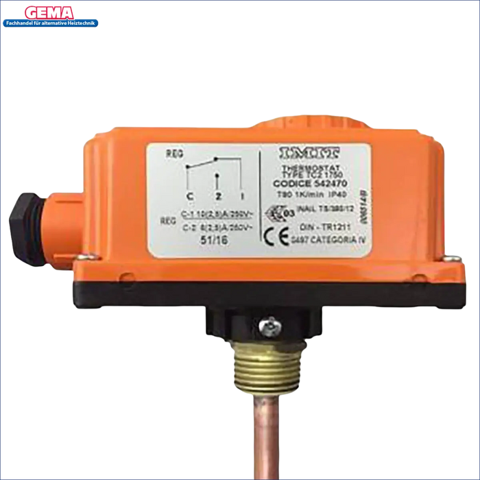 Orange Thermostat mit Kupfer-Tauchhülse für präzise Temperaturregelung