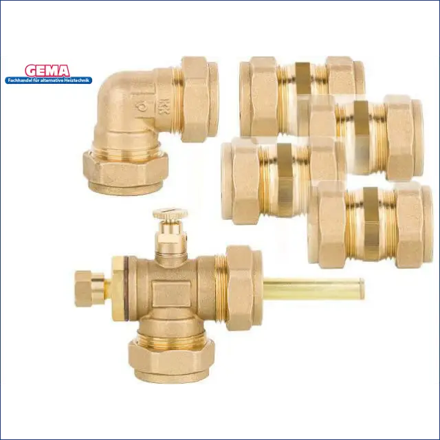 Brass plumbing fittings and valves including elbow joints and connectors for efficient water flow.