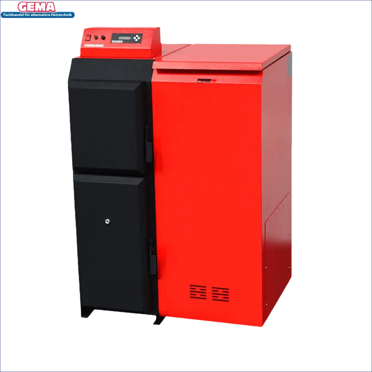 Rote und schwarze Heizungsanlage Thermoflux Pelling 35/150 mit Hygienespeicher