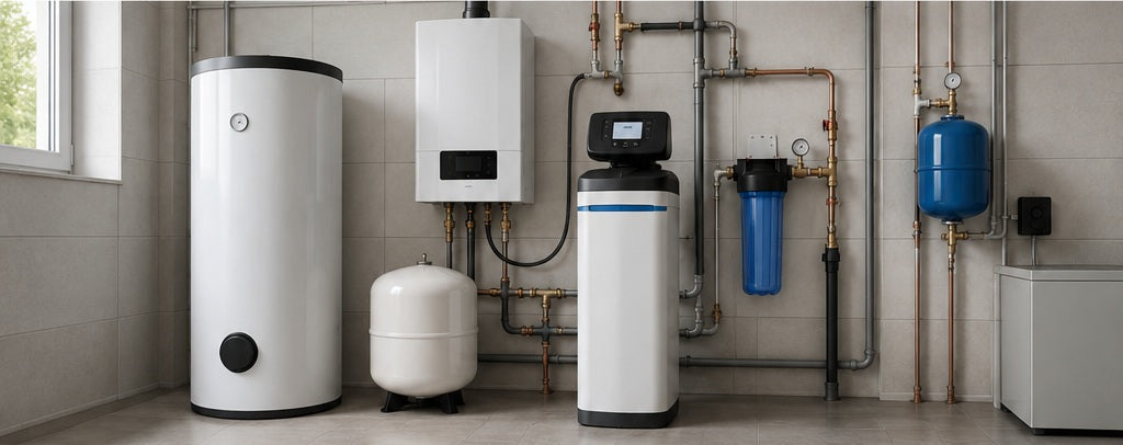 Wassertechnik-Komplettpakete mit Trinkwasserspeicher, Enthärtungsanlage und Filtertechnik im Technikraum